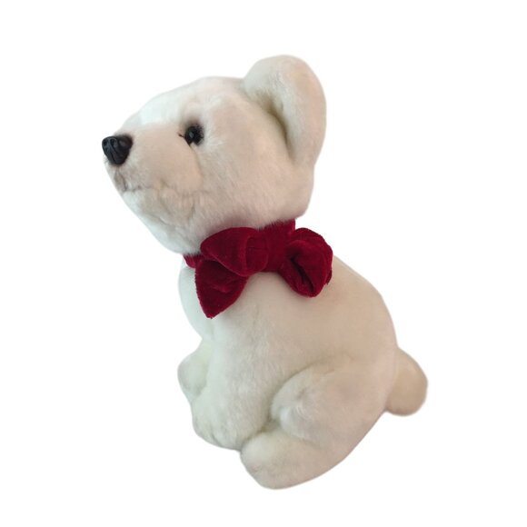 Vintage Russ Berrie White Polar Bear Plush 9" Red Bow Stuffed Animal Toy #33134 - Picture 3 of 9